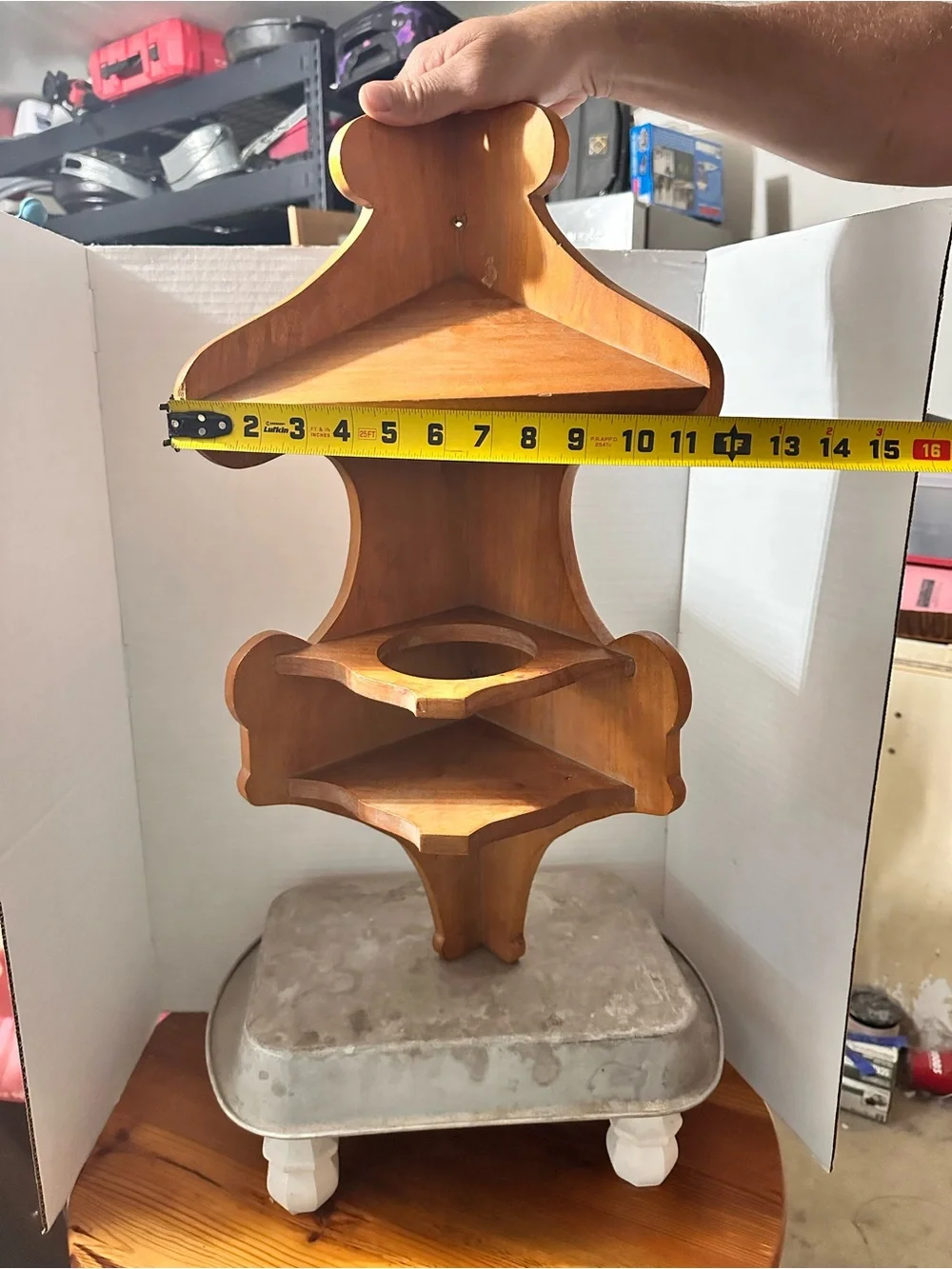 Classic Wooden Corner Display Shelf in Honey Brown